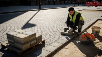 Укладка тротуарной плитки на улице