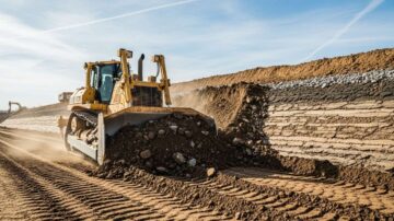 Возведение насыпи бульдозером