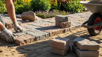 Укладка колотой гранитной брусчатки