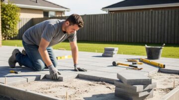 Укладка тротуарной плитки на бетонное основание