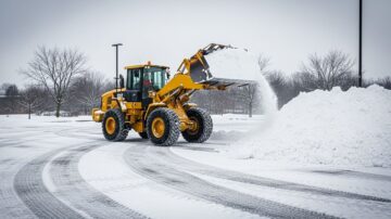 Уборка снега фронтальным погрузчиком