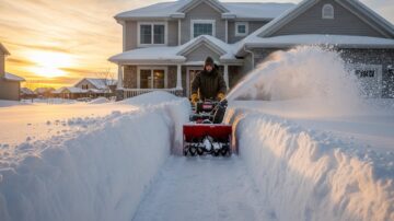 Уборка снега во дворе дома