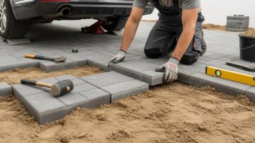 Укладка тротуарной плитки под автомобиль