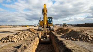 Отрывка траншеи экскаватором