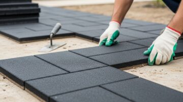Укладка резиновой тротуарной плитки