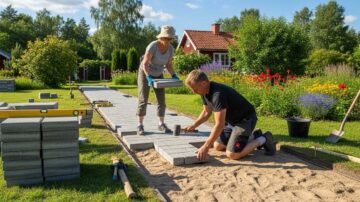 Укладка тротуарной плитки на дачном участке